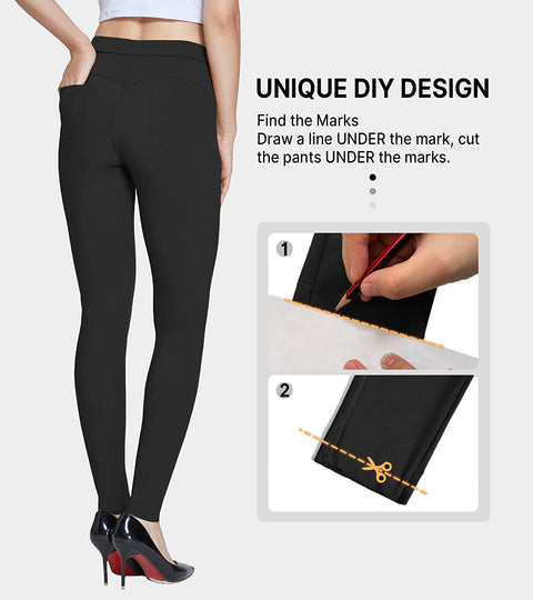 Women's Dress Pants Skinny Stretch Pull On Jeggings Casual Work Office Business Leggings Slim with Pockets