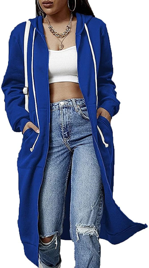 Dyexces Zip Up Hoodie Women Casual Pockets Tunic Sweatshirt Long Hoodie Jacket