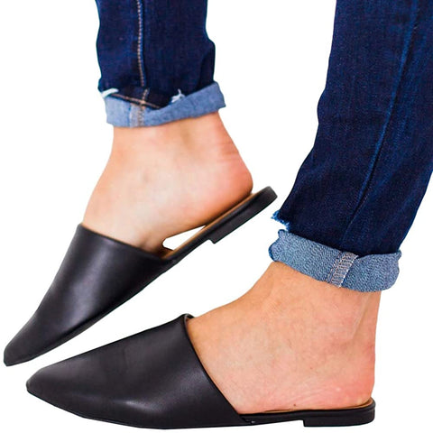 Ruanyu Womens Flat Mules Pointed Toe Slip On Loafer Backless Comfortable Slide Sandals