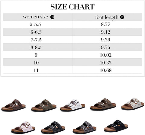 mysoft Womens Slide Sandals Cork Footbed，2 Straps Adjustable Buckle Slip on Sandals with +Comfort Arch Support