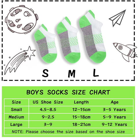 Boys Socks 6 Pairs Ankle Athletic Sock Half Cushioned Low Cut Socks for Toddler Little Big Kids