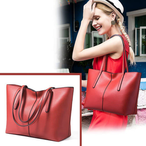 Meobvg Tote Handbags for Women Large PU Leather Bucket Purses Soft Waterproof Shoulder with Zippers Work Daily Bag