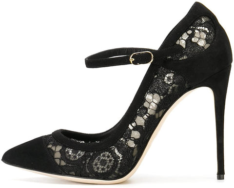 FSJ Women Sexy Black Lace Pumps Pointed Toe High Heels Mary Jane Stilettos Party Shoes Size 4-15 US