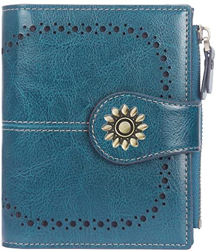Lavemi Womens Leather Wallet RFID Blocking Small Bifold Compact Credit Card Case Purse for Women with ID Window Zipper Pocket