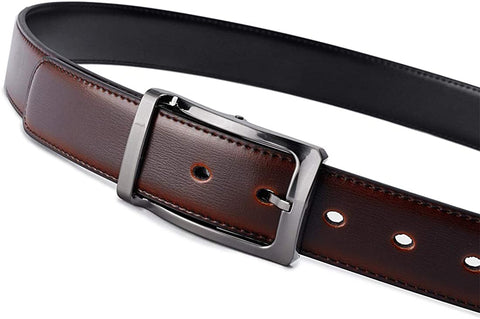 Belts for Men Reversible Leather 1.25” Waist Strap Fashion Dress Buckle Beltox