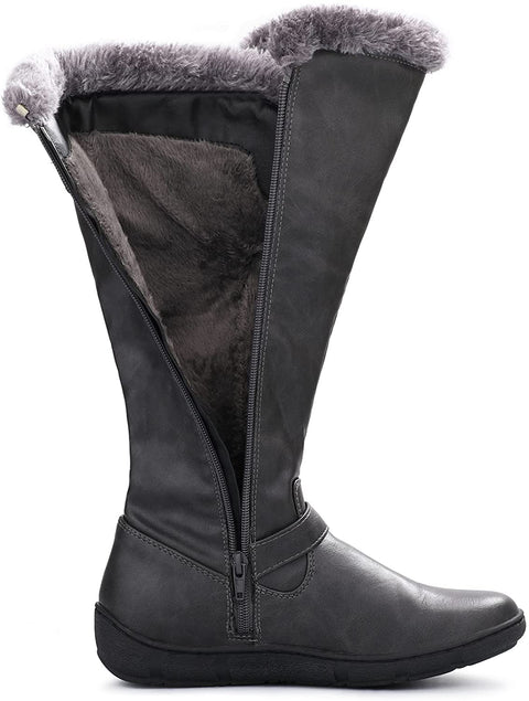 mysoft Women's Winter Knee High Boots Faux Fur Lined Zipper Tall Flat Boots