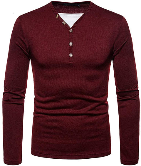 Men's Fashion V Neck Henley Shirt Winter Warm Fleece Lined Long Sleeve T-Shirt