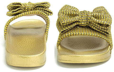 Comfort Flat Sandals for Women Cute Glitter Bow Casual Beach Slip On Dress Shoes Fashion Platform Footbed Slide Slippers Open Toe