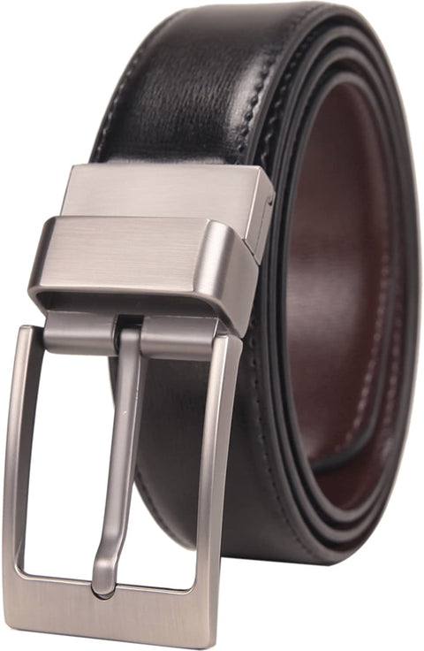 Beltox Fine Men's Dress Belt Leather Reversible 1.25" Wide Rotated Buckle Gift Box (28-30, Silver Rotated Buckle)
