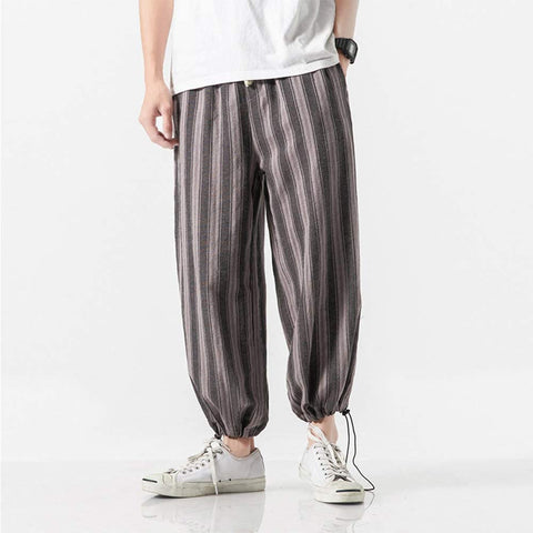 Men's Vertical Striped Print Casual Baggy Harem Pants