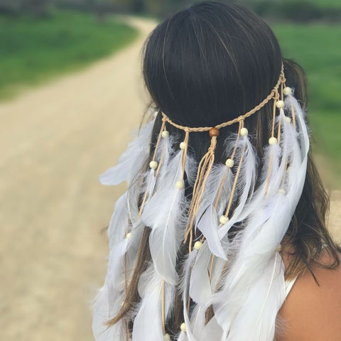 Feather Headband Women Festival Headwear -AWAYTR Bohemia Feather Rope Crown Headdres for girls 1970s