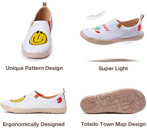 UIN Smiley Slip On Fashion Sneakers Cute Casual Fancy Art Painted Comfort Soft Shoes