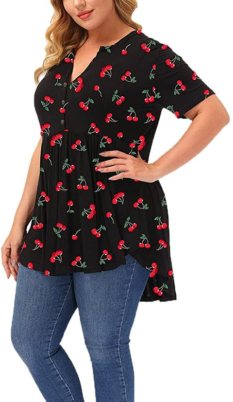 Plus Size Tunic Tops Women Floral Short Sleeve Top Summer Flowy Tunics