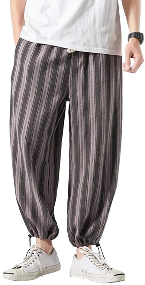 Men's Vertical Striped Print Casual Baggy Harem Pants