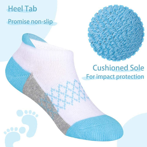Boys Socks 6 Pairs Ankle Athletic Sock Half Cushioned Low Cut Socks for Toddler Little Big Kids
