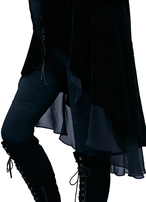 Women's Fashion Open Front Velvet Cardigan Coat with Asymmetric Chiffon Hem