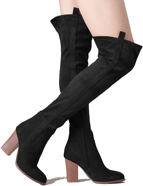 Tale Women's Suede Over The Knee Boots Pointed Toe Stack Block High Heel Comfot Winter Knee High Boots