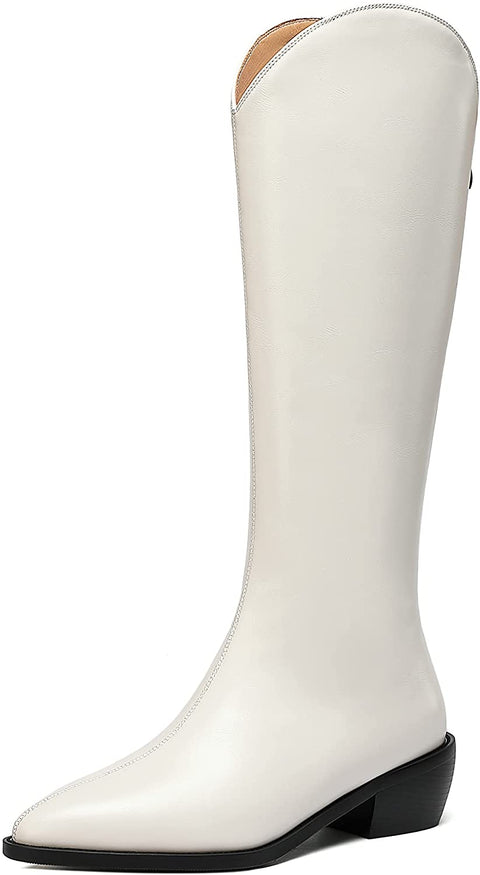 WAYDERNS Women's Matte Pointed Toe Lace Up Chunky Low Heel Knee High Knight Boots 2 Inch