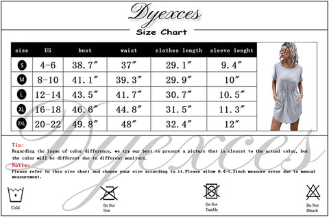 Dyexces Womens Dresses Tshirts Dress Summer Dresses Tunic Short Sleeve Crewneck Midi Dress with Pockets
