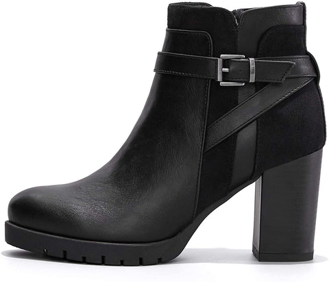mysoft Womens Ankle Boots Chunky High Heel Zipper Boots