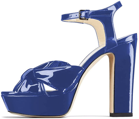 FSJ Women Platform Chunky High Heels Dress Sandalsl Ankle Strap Bowtie Peep Toe Heeled Pump Sandals Wedding Party Evening Shoes Size 4-15 US