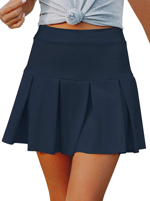 Womens Tennis Skirt with Shorts Pockets Flowy Sports Running Workout Golf Skorts Skirts with Pockets Navy Blue X-Large