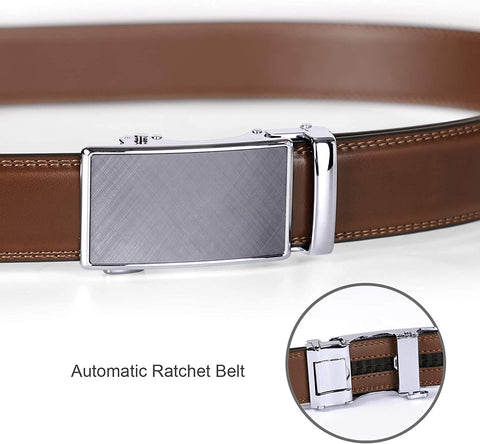 Men's Ratchet Belt for Dress 2Pack Slid Leather Belt with Automatic Click Buckle