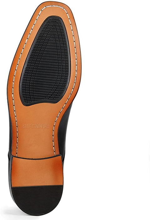 GIFENNSE Men's Handmade Leather Modern Classic Lace up Leather Lined Perforated Dress Oxfords Shoes