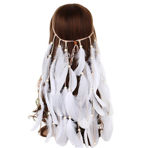 Feather Headband Women Festival Headwear -AWAYTR Bohemia Feather Rope Crown Headdres for girls 1970s