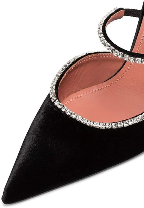 FSJ Women Sexy Rhinestone Slide Mules Pumps Pointed Strappy High Heels Sandals for Party Evening Shoes