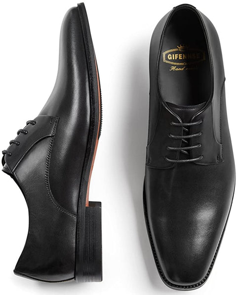 GIFENNSE Men's Handmade Leather Modern Classic Lace up Leather Lined Perforated Dress Oxfords Shoes