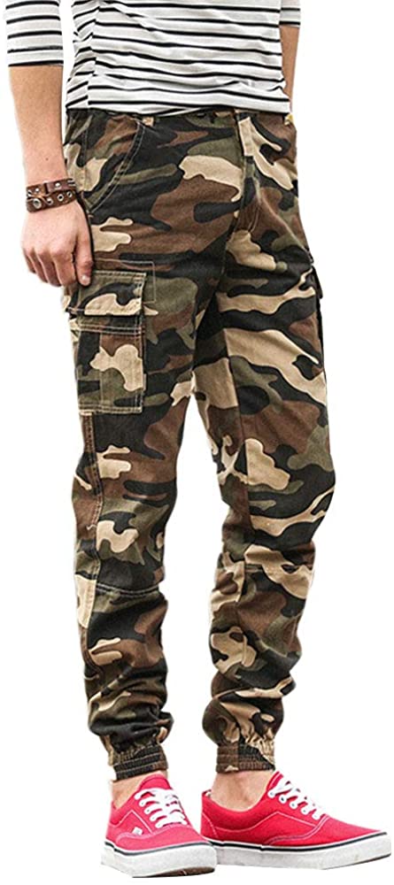 Men's Zip Button Closure Ankle Cuffed Leg Outdoor Jogger Pants