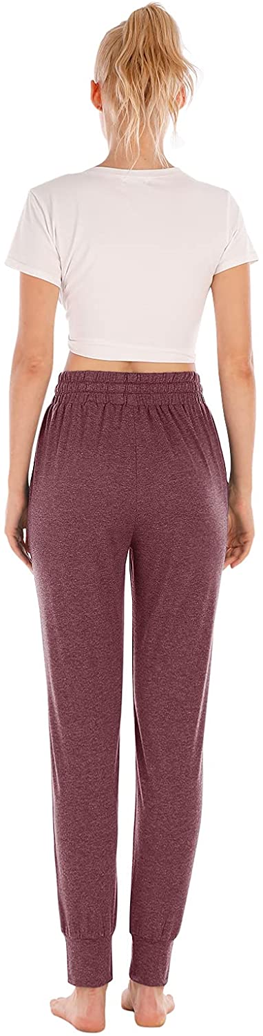 Yoga Pants with Pockets for Women Drawstring High Waisted Pants Loose Workout Joggers Pants Mauve X-Large