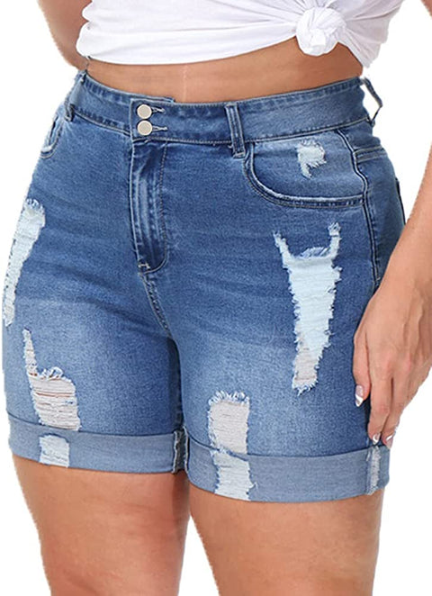 Plus Size Denim Shorts Women High Waisted Stretch Summer Jean Shorts