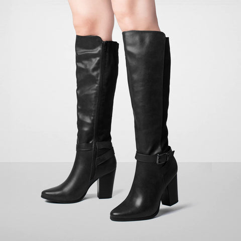Women's Heeled Knee High Boots Zip Up High Chunky Heeled Boots