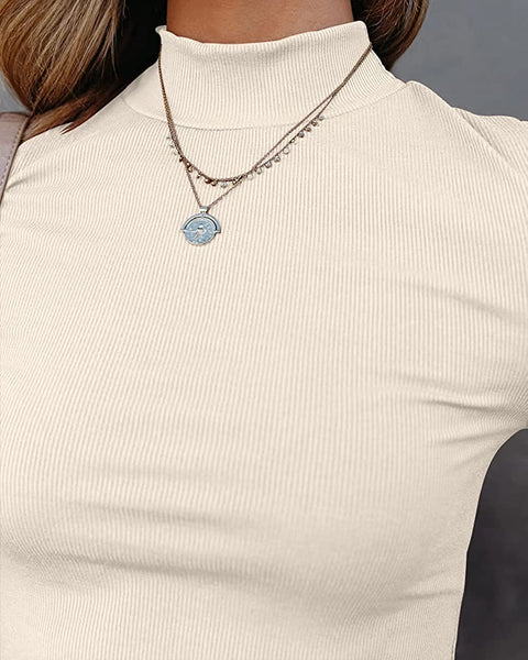 Women's High Neck Sleeve Stretch Striped T-Shirts