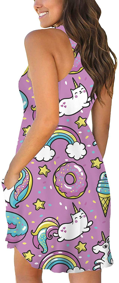 Unicorn Dress for Women T Shirt Sundress Swimsuit Cover Ups with Pockets