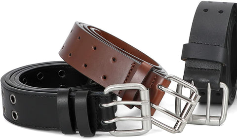 Men's Double Prong Belt, 2 Holes Leather Jeans Belt for Men 1.57 inches Wide