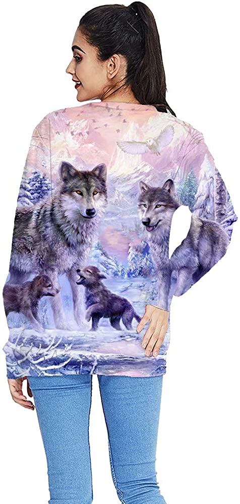 Wolf Sweatshirt Hoodie Women Animal Wolves Print Long Sleeve Casual Pullover