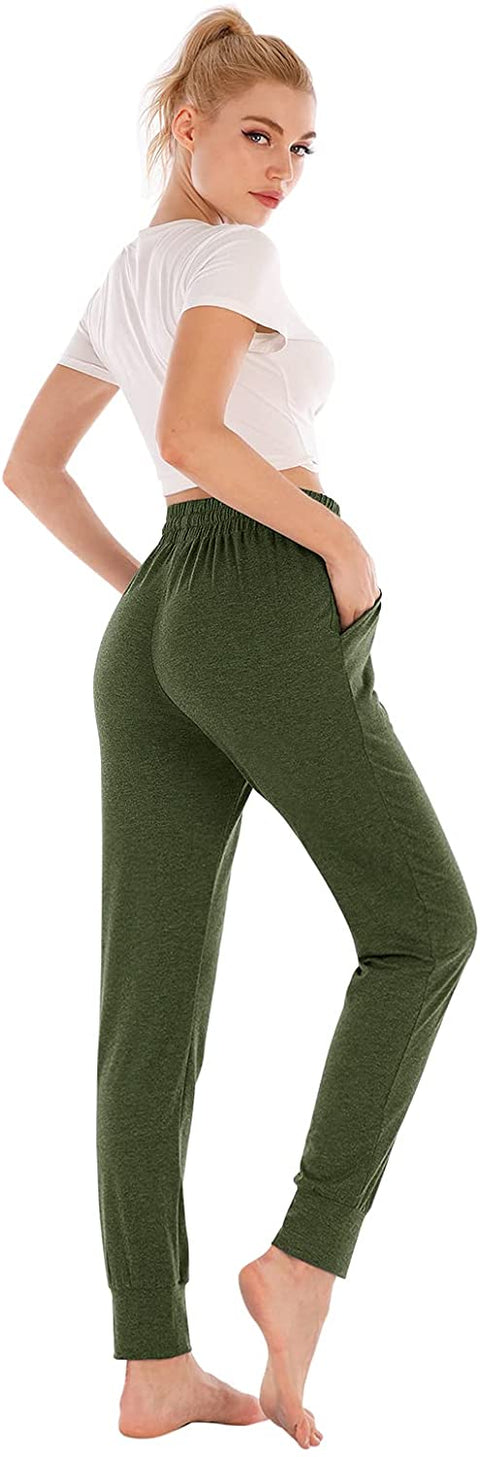 Yoga Pants with Pockets for Women Drawstring High Waisted Pants Loose Workout Joggers Pants Army Green X-Large