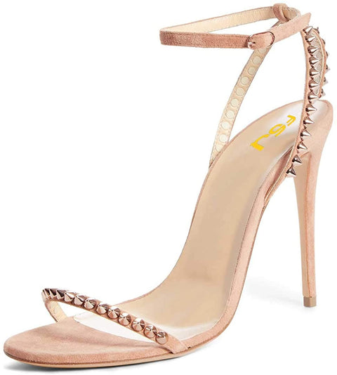FSJ Women Rivets Studded Ankle Strap Sandals Fashion Open Toe High Heels Stilettos Summer Shoes Size 4-15 US