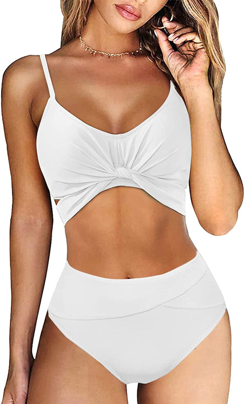 Zwurew Womens Cross Front High Waist Bikini Set Swimsuit Two Piece Lace Up Swimwear Bathing Suit