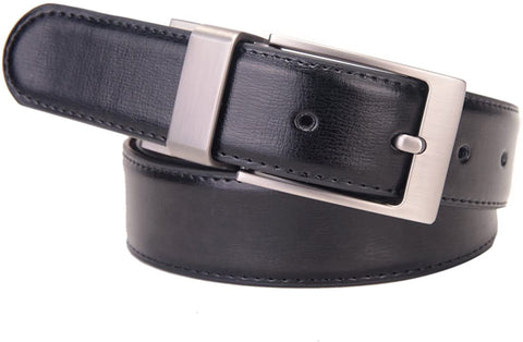 Beltox Fine Men's Dress Belt Leather Reversible 1.25" Wide Rotated Buckle Gift Box (28-30, Silver Rotated Buckle)