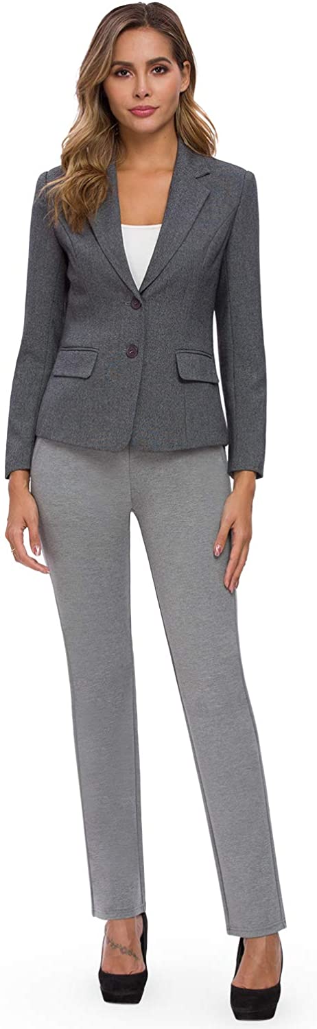Women’s Bootcut Pull-On Dress Pants Office Business Casual Yoga Work Pants with Key Pocket Straight Leg, Pocket-Grey Large