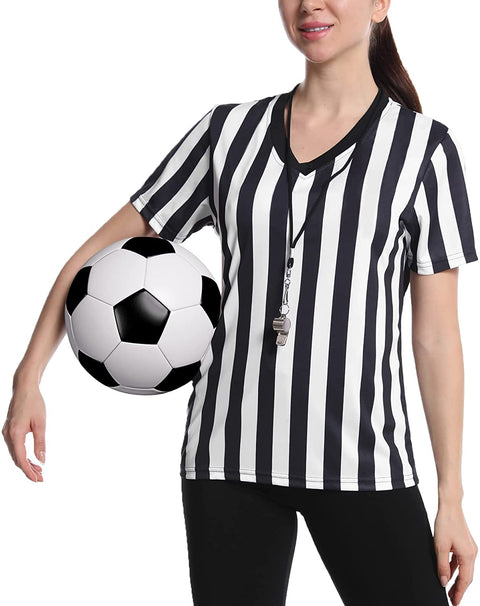 Women's Referee Shirt Black & White Stripe Costume Short