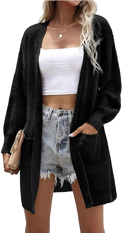 Dyexces Women's Cardigan Sweater Loose Open Front Long Sleeve Knit Chunky with Pocket