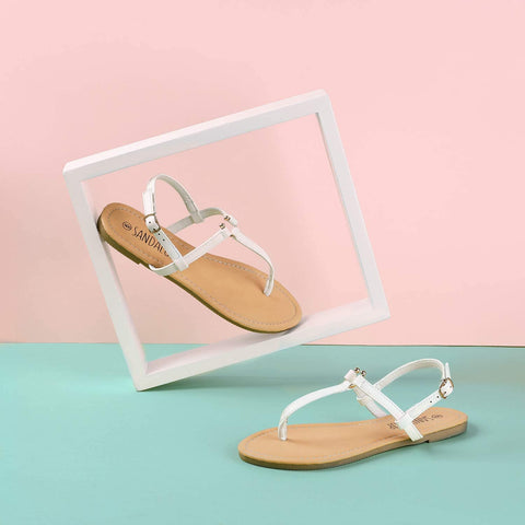 SANDALUP Thong Flat Sandals with Ring Metal Buckle for Women Summer