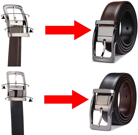 Belts for Men Reversible Leather 1.25” Waist Strap Fashion Dress Buckle Beltox