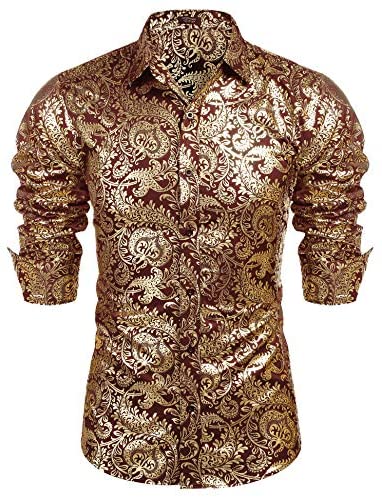 Men's Luxury Design Shirts Floral Dress Shirt Casual Button Down Shirts