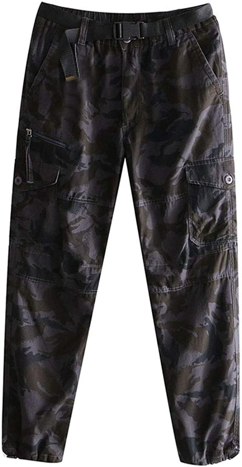 Men's Outdoor Fleece Lined Cargo Pants Winter Warm Casual Camo Printed Work Pant